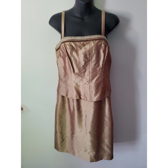 KM Collections by Milla Bell Formal 2 Pc Dress Set Gold Brocade Knee Length Sz 6 - Picture 8 of 14